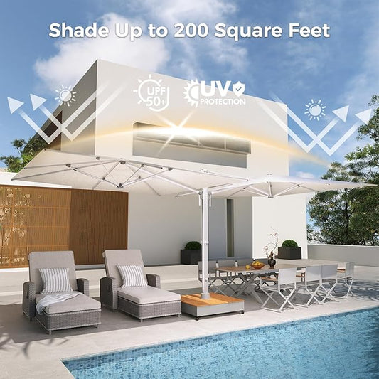Grand patio 10x10 FT Large Patio Umbrella with Base, Double-Sided Outdoor Cantilever Aluminum Umbrella, Offset Umbrella with Cover for Commercial Use, Poolside, Deck, Backyard, Gray