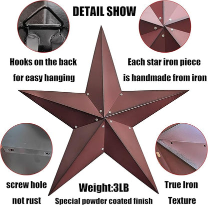 JoyEvy 36" Large Barn Star-Red Black Barn Stars Outdoor Decoration-Metal Star for Outside Texas Stars Art Rustic Vintage Western Country Home Farmhouse Primitive House Decor- Primitive Wall Décor