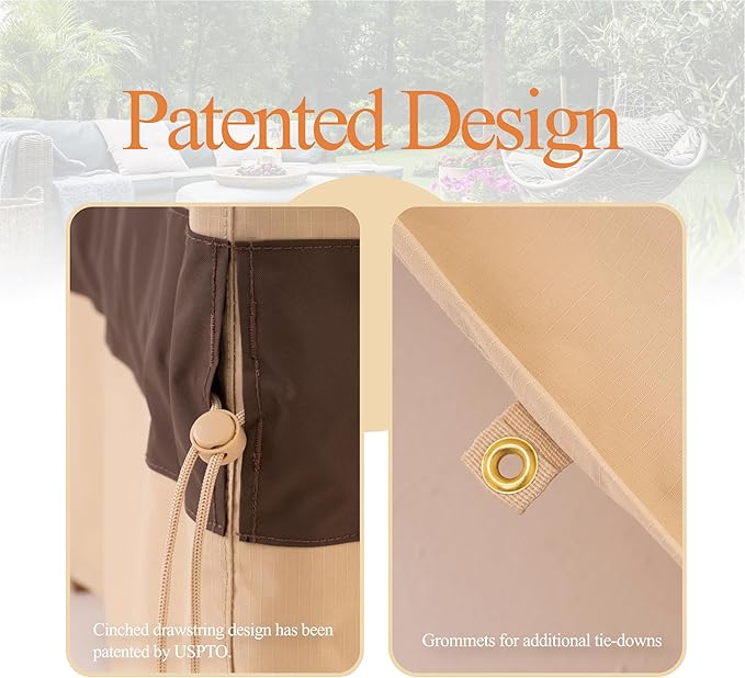 WJ-X3 Large Beige & Coffee Heavy-Duty Patio Table Cover, 136x88x36in, Waterproof, Wind-Resistant, Anti-Fade - Ideal for Sectional Outdoor Furniture Sets