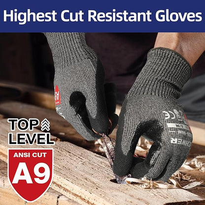 Schwer ProGuard High Level Cut Resistant Work Gloves PR3326 for Extreme Protection，ANSI A9 Cut Gloves with Reinforced Thumb, Non Slip, Durable, Touch-screen, Black 1 Pair（XXL）