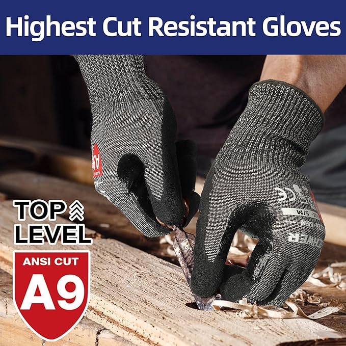 Schwer ProGuard Highest Level Cut Resistant Work Gloves PR3326 for Extreme Protection，ANSI A9 Cut Gloves with Reinforced Thumb, Non Slip, Non PFAS, Durable, Touch-screen, Black 2 Pairs（XL）