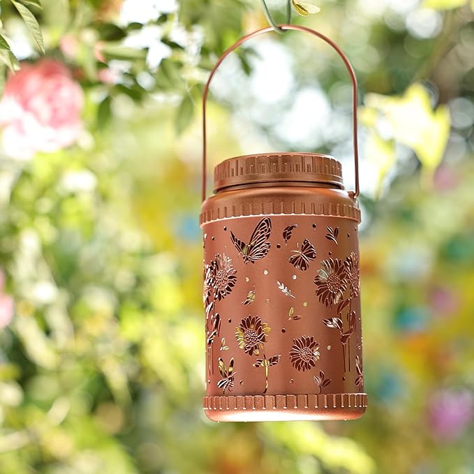 Cooo 6 Pack Solar Lanterns Outdoor Waterproof Sunflower Solar Pathway Lights Landscape Path Lights Christmas Lights Gifts for Women Mom Grandma for Garden Yard Patio Backyard Porch Decor- Rose Gold