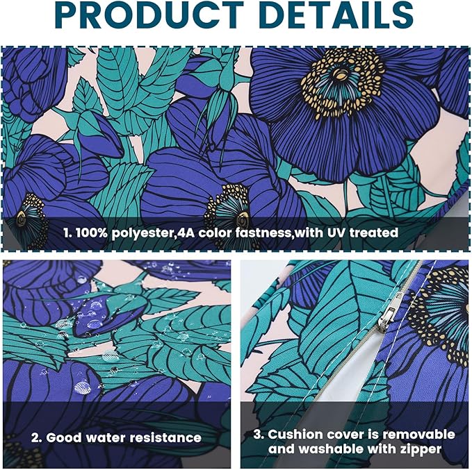 ARTPLAN 24x24 Deep Seat Patio Cushions for Outdoor Furniture,Extra 6 inch Thick,Back 18"x24",Removable,Replacement,Polyester Floral Pattern,Outdoor/Indoor,Blue Flowers