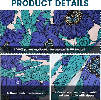ARTPLAN 24x24 Deep Seat Patio Cushions for Outdoor Furniture,Extra 6 inch Thick,Back 18"x24",Removable,Replacement,Polyester Floral Pattern,Outdoor/Indoor,Blue Flowers