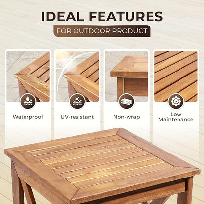ARROWSTONE 100% Acacia Wood Small Table, Side Table for Indoor & Outdoor Space, Patio, Poolside, Garden, Living Room (X-braced Style)