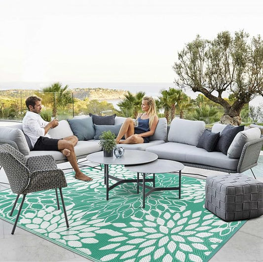 Anidaroel Outdoor Rugs 8x10ft for Patios Clearance Waterproof, Reversible Tropical Plastic Straw Camping Mat Outside Rug, Large Outdoor Area Rug for RV, Porch, Deck, Balcony, Picnic(8'x10')