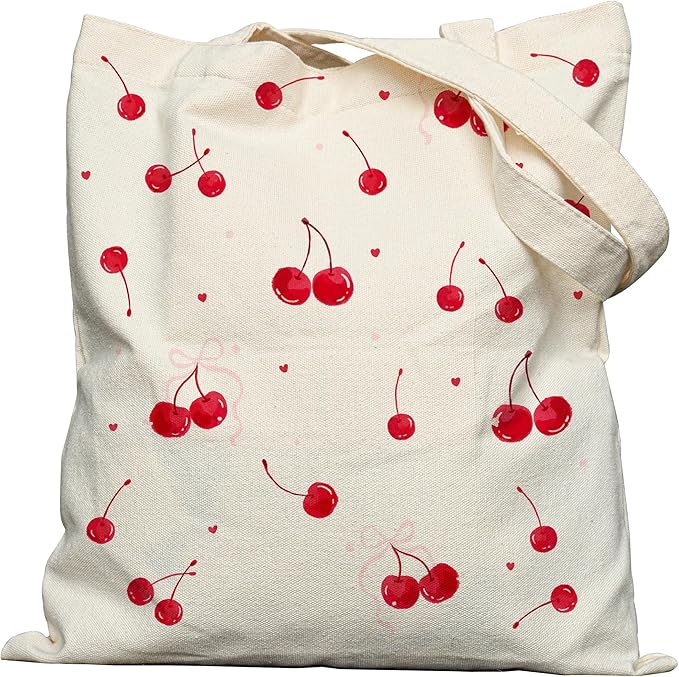 Canvas Tote Bag with Aesthetic Prints, Cute Tote Bag for Women Girls with Wide Strap, Gifts for Cat Book Lovers
