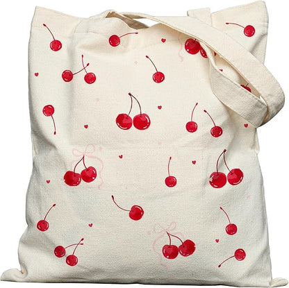 Canvas Tote Bag with Aesthetic Prints, Cute Tote Bag for Women Girls with Wide Strap, Gifts for Cat Book Lovers