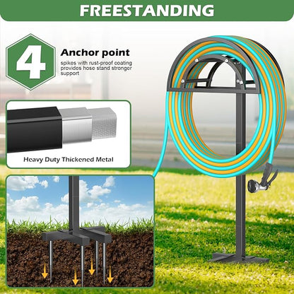 OLV Garden Hose Holder, Heavy Duty Freestanding Outdoor Water Hose Holder Stand Holds 150-ft Hoses, Detachable Metal Garden Storage Hanger Rack Organizer for Outside Yard Lawn Farm