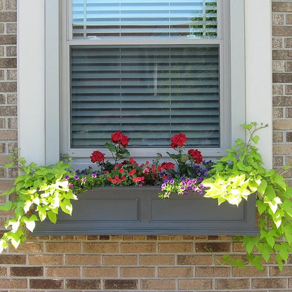 Mayne Fairfield 4ft Window Box, Self Watering Flower Box with Double Wall Design, All Season Fade Resistant Outdoor Window Planter with Steel Mounting Bracket, Graphite Grey