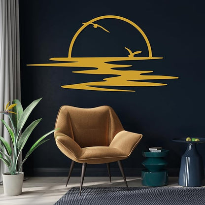 Sunrise Metal Wall Art, Sunset Metal Wall Decor for Living Room, Sunshine Line Art Home Decor Outdoor Indoor, Sun Design Modern Artwork for Walls, Abstract Sunset Wall Decor, Housewarming Gifts
