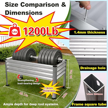 Large Galvanized Raised Garden Bed Outdoor with Legs, Load Capacity 1200LB, 48x26x30in Raised Garden Bed, for Backyard/Patio/Balcony/Gardening/Vegetables Flowers, Sliver