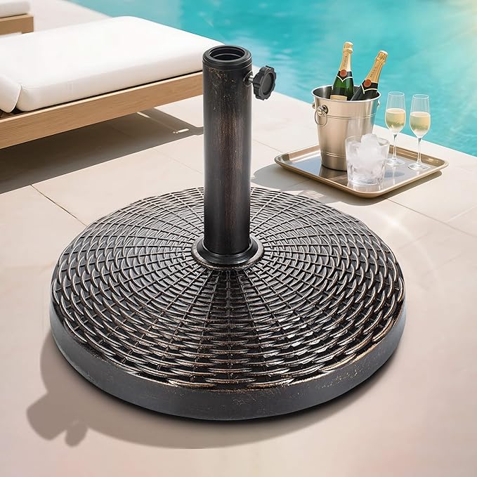 FLAME&SHADE 26lb Round Base Stand Weight for Patio Market Table Umbrella Outdoor, Bronze