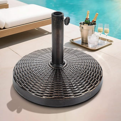 FLAME&SHADE 26lb Round Base Stand Weight for Patio Market Table Umbrella Outdoor, Bronze