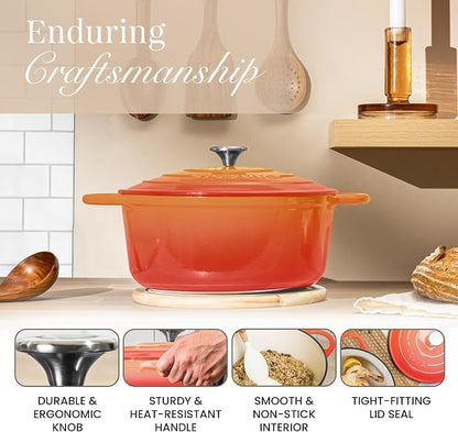 Nuovva Enamelled Cast Iron Dutch Oven Pot with Lid-6.4 Quart Non Stick Casserole Pot-Heavy Duty & Oven Safe up to 500° F for Bread Baking, Braising, Stews, Roasting - 28cm Orange