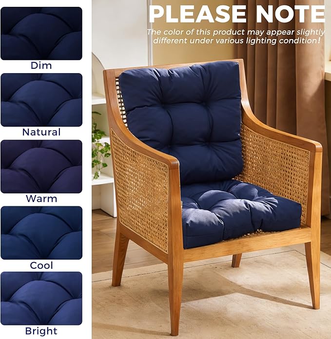 IASEAHK Outdoor Chair Cushions Set of 2, 19" x 19" x 5", Waterproof Outdoor Seat Cushions for Patio Furniture, Fade-Resistant Patio Chair Cushion, Dining Wicker Chair Pads for Porch Garden, Navy Blue
