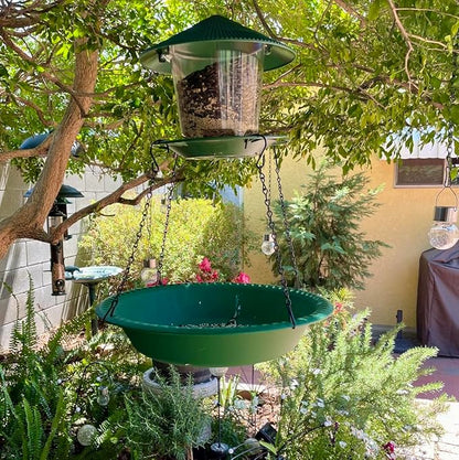 Hanging Bird Feeder Tray with Drainage Holes for Outside, Bird Seed Catcher Tray, Feeding Station (14 inch, Green)
