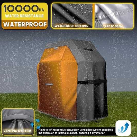 LIBZAKI Grill Cover 420D Waterproof, Weather Resistant, Rip-Proof, Anti-UV, Fade Resistant,Gas Grill Cover for Weber,Char Broil,Nexgrill Grills, etc.48 inches-Gray/Orange