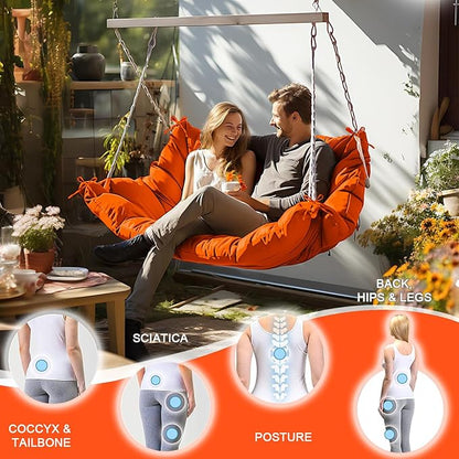 Outdoor Swing Cushions 3 Seater Waterproof, Replacement Bench Cushions for Outdoor Patio Furniture with Backrest, Porch Swing Cushion with Ties for Lawn and Garden (Orange, 40x40in)