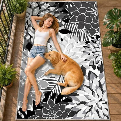 ZonLi Colorful Outdoor Rug 6x9Ft Waterproof Multicolored Indoor Area Rug Washable Outdoor Patio Rugs Tropical Floral Non Slip Outdoor Carpet for Living Room, Pool,Backyard,Deck,Camping