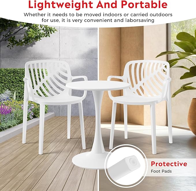 Costaelm Breakfast Table Set for 4, HDPE Patio Square Dining Table and Stackable Chairs, Outdoor Small Patio Furniture Set All Weather for Backyard Porch Poolside, White