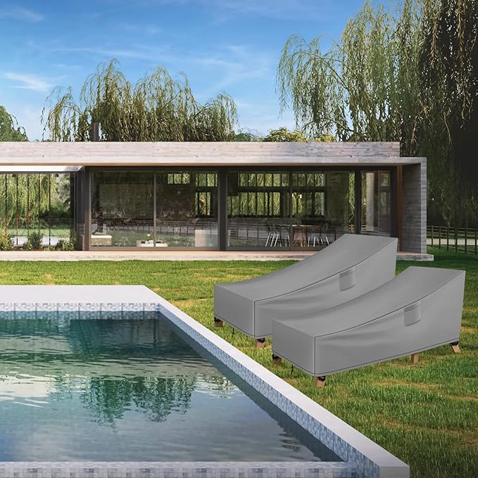 WLEAFJ Patio Chaise Lounge Cover Waterproof, Heavy Duty Outdoor Lounge Chair Covers, Durable Patio Furniture Covers, 78L x 34W x 32H inch - 2 Pack, Gray