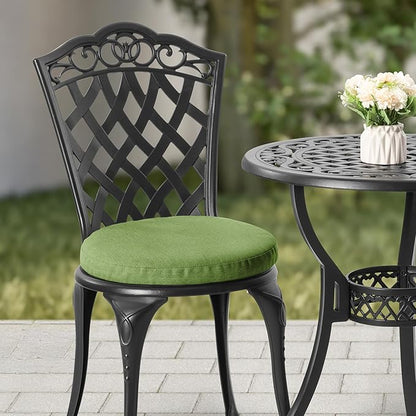 NUU GARDEN 3-Piece Outdoor Bistro Set, Cast Aluminum Patio Table and 2 Chairs with Green Cushions and Umbrella Hole, Weather-Resistant Furniture Set for Garden, Balcony, Porch, Black