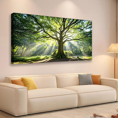 JLXART Canvas Large Art Spring Nature Green Tree Wall Art Framed Forest Artwork for Office Wall Decoration Ready to Hang 20x40inch