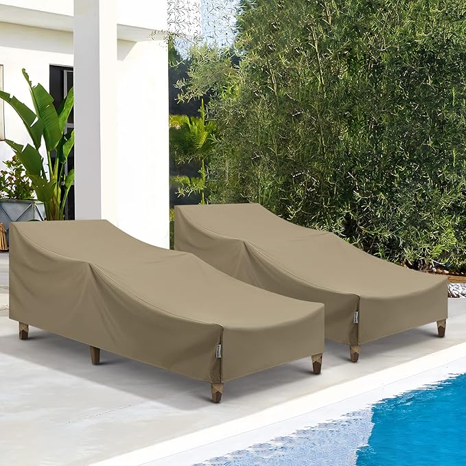 SunPatio Outdoor Chaise Lounge Covers, 2 Pack Patio Chaise Cover 84"L x 30"W x 24"H, Heavy Duty Waterproof Beach Chair Cover with Seam Taped, Helpful Air Vents, All Weather Protection, Taupe