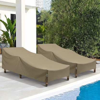 SunPatio Outdoor Chaise Lounge Covers, 2 Pack Patio Chaise Cover 84"L x 30"W x 24"H, Heavy Duty Waterproof Beach Chair Cover with Seam Taped, Helpful Air Vents, All Weather Protection, Taupe