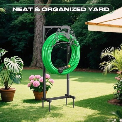FLORA GUARD Garden Hose Holder Stand for Outside, Heavy Duty Freestanding Hose Hanger with 4 Long Spikes, Holds 160 ft Hose, Rustproof Metal Hose Storage Rack for Yard Lawn