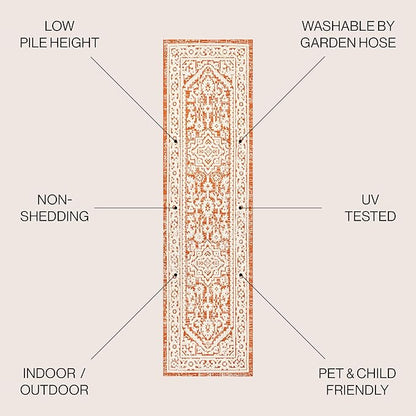 JONATHAN Y Medallion Weave Indoor Outdoor Runner Rug 2X10 Orange/Cream, Sinjuri Textured for Backyard, Patio, Porch, Easy-Cleaning, High Traffic, Pet-Friendly, Non-Shedding (SMB101F-210)