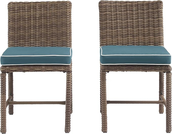 Crosley Furniture Bradenton 2-Piece Outdoor Chair Set, Wicker Dining Patio Chairs for Deck, Backyard, Weathered Brown with Navy Cushions
