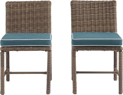 Crosley Furniture Bradenton 2-Piece Outdoor Chair Set, Wicker Dining Patio Chairs for Deck, Backyard, Weathered Brown with Navy Cushions