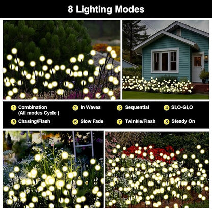 Solar Firefly Lights Warm White, 8 Modes 800mAh Swaying Firefly Yard Lights Solar Powered Outdoor Waterproof for Outside Yard Patio Lawn Pathway Walkway Stake Christmas Garden Decor (2 Pack)
