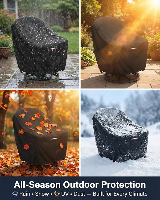 Waterproof Patio Chair Covers, 26W x 27D x 34.3H inches Heavy Duty Outdoor Furniture Protection Cover Weather Resistant 600D Oxford 2-Pack, Black