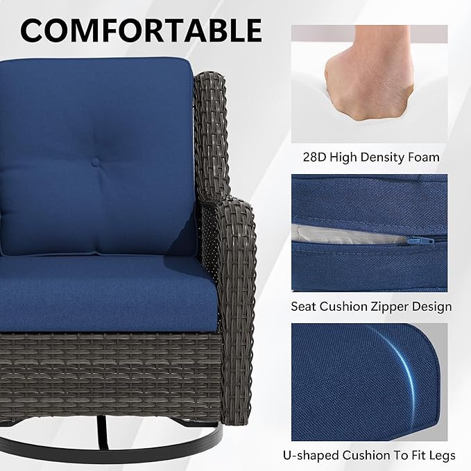 Outdoor Chair Cushions Set for Patio Furniture, 22x25/22x24 Inch, Waterproof & Fade Resistant Patio Chair Cushions, Thick Patio Furniture Cushion for Chair, Sofa, and Couch (Blue, 2 Set)
