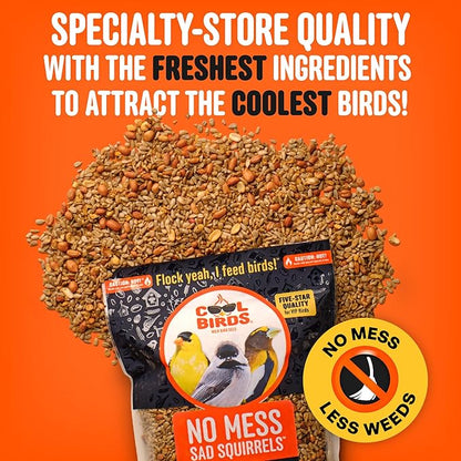 Cool Birds No Mess Sad Squirrels Hot Bird Seed – 10 lb. Spicy Shell-Free Blend with Peanuts, Sunflower Hearts & Chili Pepper Oil – No Waste, Squirrel-Resistant Bird Food for Outside Feeders