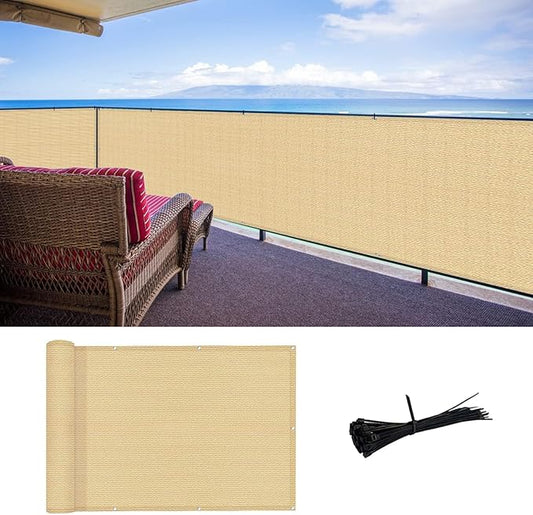 SUNLAX 3.3'x19.7' Sand Balcony Privacy Screen Fence Windscreen Cover Fabric Shade Netting Mesh Cloth with Grommets UV Protection for Patio, Backyard, Porch, Railing Shield 90%