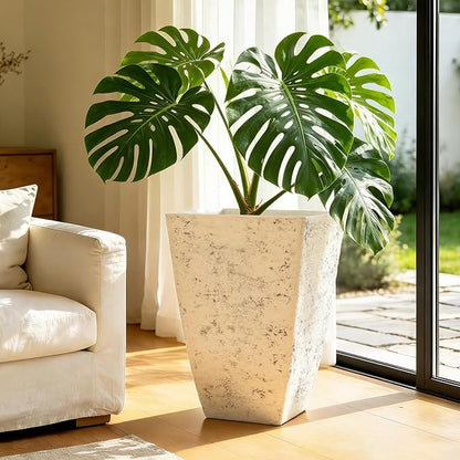 19" H Country White Square Planters for Outdoor Plants, Set of 2 Large Flower Pot with Drainage Hole, Weather-Resistant for Porch,Garden, Patio or Indoor Use