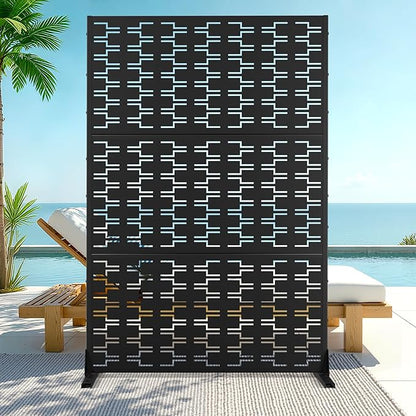 Metal Privacy Screen Outdoor Privacy Screen, Freestanding Fence Panel for Outside, 72''H×47''W, Decorative Screen Panel for Backyard/Patio/Deck