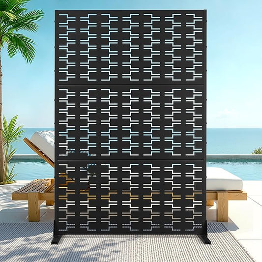 Metal Privacy Screen Outdoor Privacy Screen, Freestanding Fence Panel for Outside, 72''H×47''W, Decorative Screen Panel for Backyard/Patio/Deck