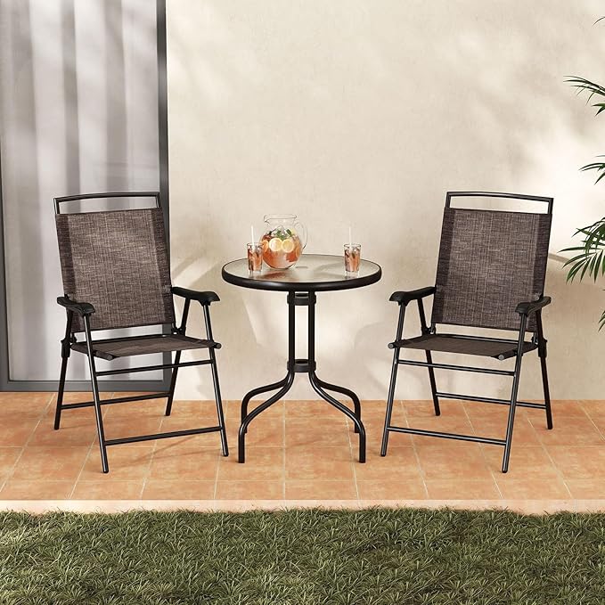S AFSTAR 3-Piece Bistro Set, Patio Furniture Set for Outdoor Poolside Balcony Garden Yard, 28" H Outdoor Round Table and 2-Pack Folding Chairs, 3PCS Bistro Dining Furniture Set