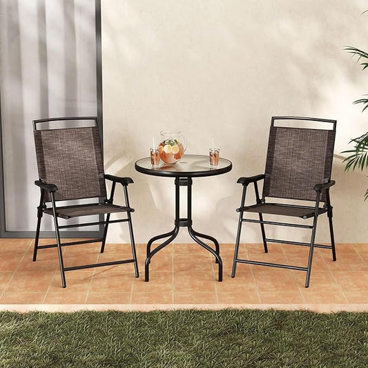 S AFSTAR 3-Piece Bistro Set, Patio Furniture Set for Outdoor Poolside Balcony Garden Yard, 28" H Outdoor Round Table and 2-Pack Folding Chairs, 3PCS Bistro Dining Furniture Set