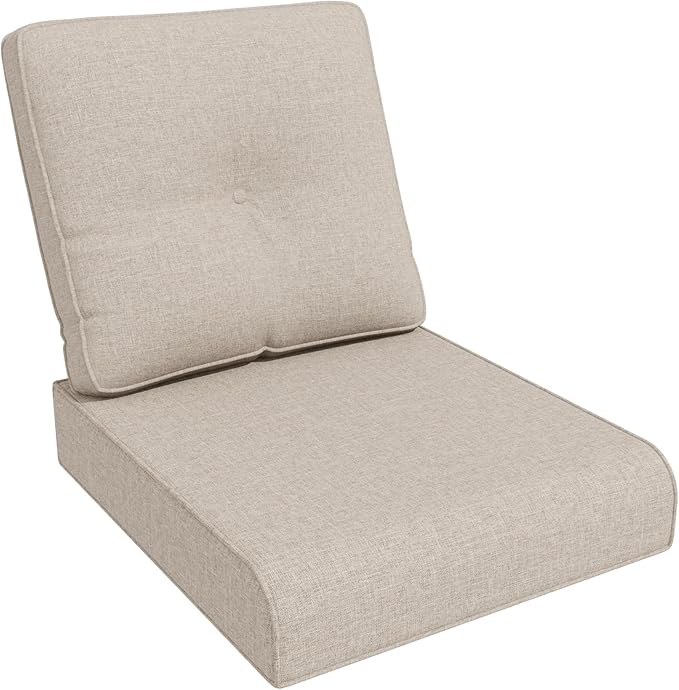 Outdoor Chair Cushions Set for Patio Furniture, 22x25/22x24 Inch, Waterproof & Fade Resistant Patio Chair Cushions, Thick Patio Furniture Cushion for Chair, Sofa, and Couch (Beige, 1 Set)