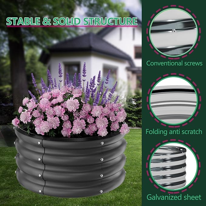 Galvanized Raised Garden Bed Outdoor, 3 Pcs 2x2x1Ft Round Raised Beds for Gardening, Metal Planter Box for Planting Plants Vegetables