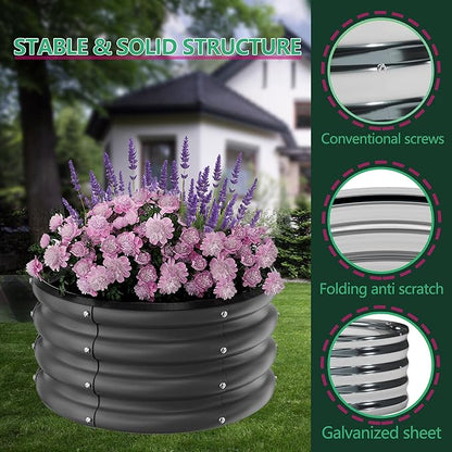 Galvanized Raised Garden Bed Outdoor, 3 Pcs 2x2x1Ft Round Raised Beds for Gardening, Metal Planter Box for Planting Plants Vegetables