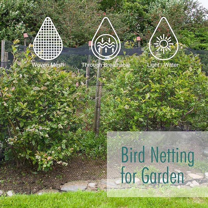 Bird Netting for Garden, Fetanten 26 x 50 FT Netting for Garden Protection Vegetables Fruit Trees Blueberry from Birds Deer Poultry, Heavy Duty Woven Mesh Net Animal Fencing with Ties and Staples