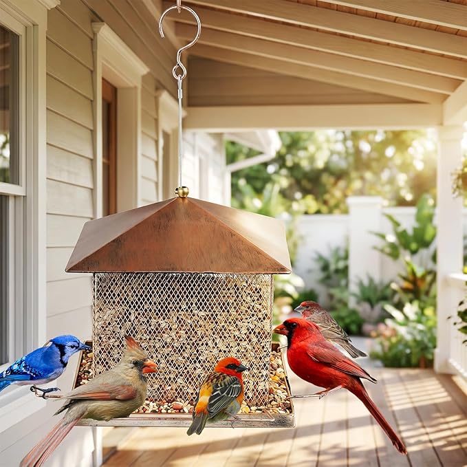 Bird Feeder, Heavy Duty Metal Bird Feeders for Outdoor Hanging, 9LB Extra Large Capacity Wild Birdfeeder for Garden Yard Outside Backyard
