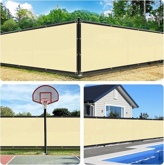 4'x212' Privacy Fence Screen Net Fencing 90% Privacy Blockage Windscreen Fence Cover with Copper Grommet for Patio Backyard Garden Swimming Pool, Zip Ties Included, Beige